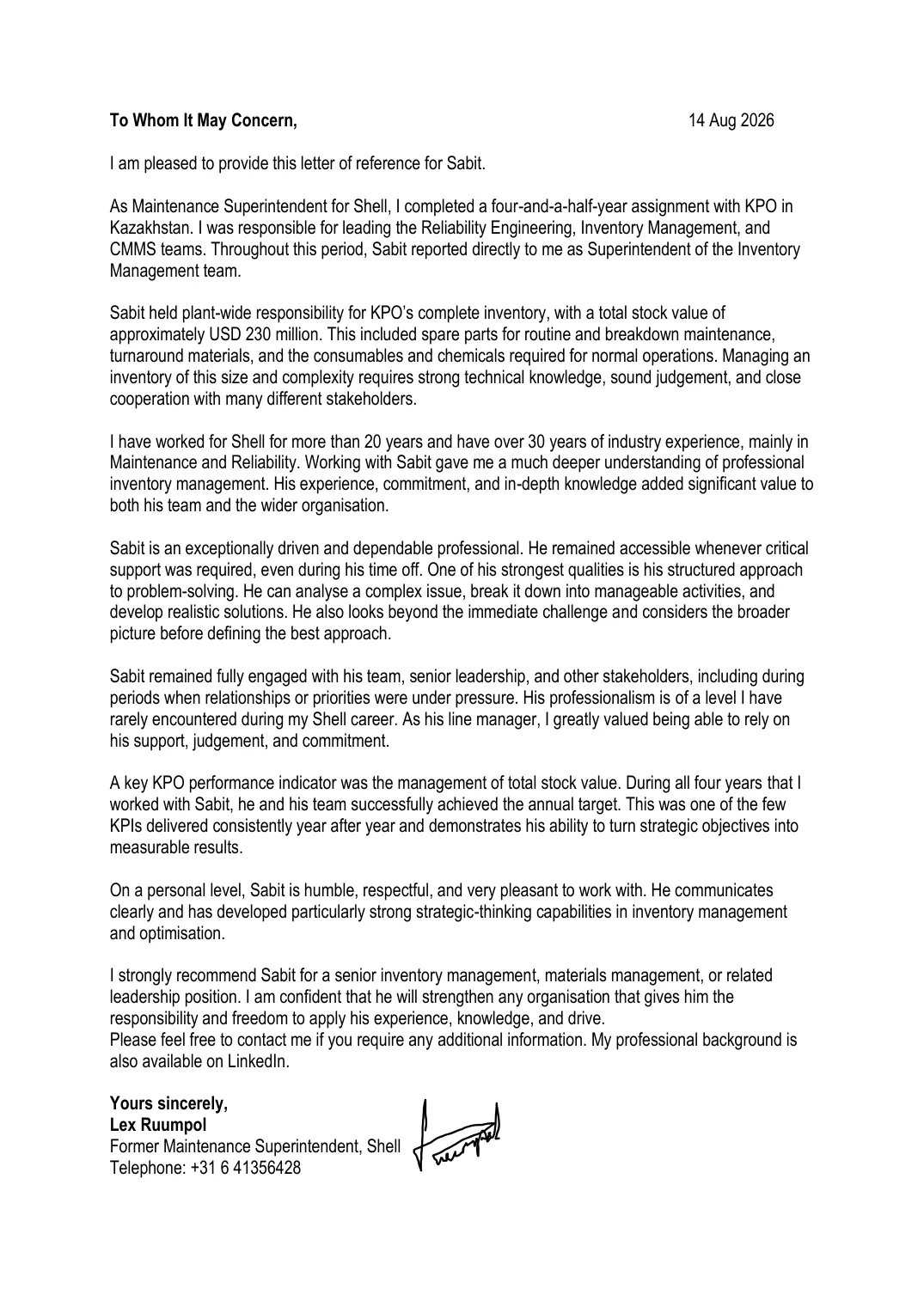 Reference letter: Lex Ruumpol, page 1